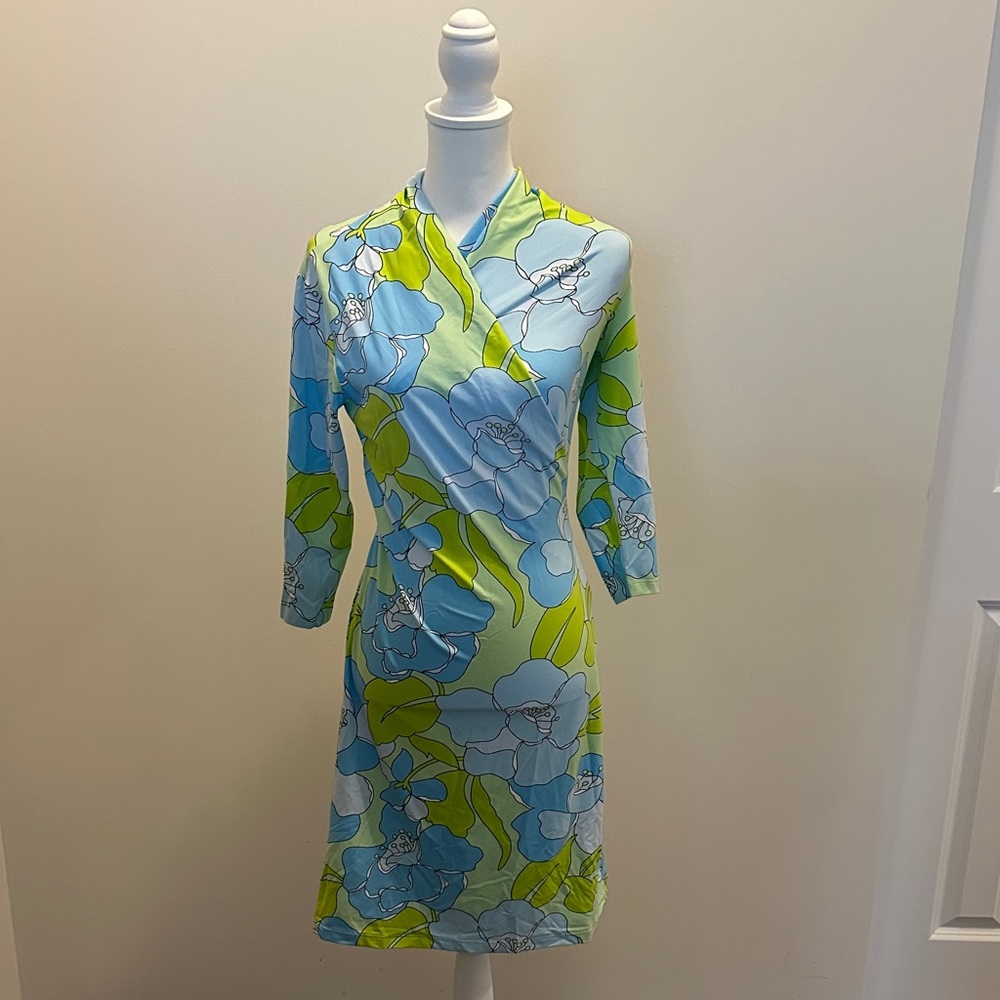 Floral Wrap Dress in Blue and Green